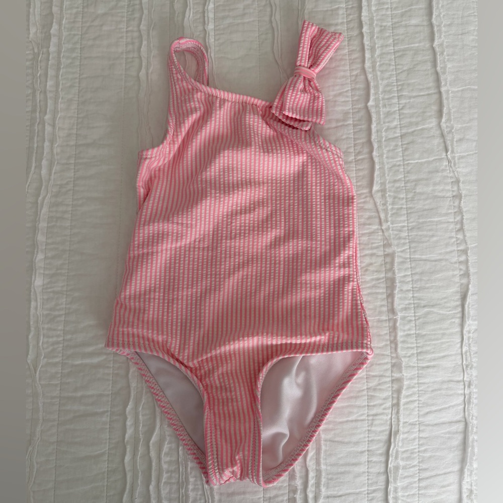 Cat & Jack Pink and White seersucker one piece swimsuit